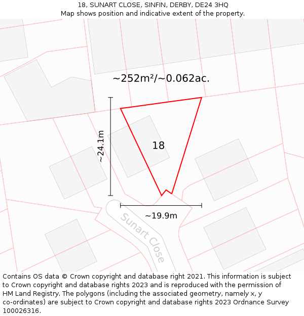 18, SUNART CLOSE, SINFIN, DERBY, DE24 3HQ: Plot and title map