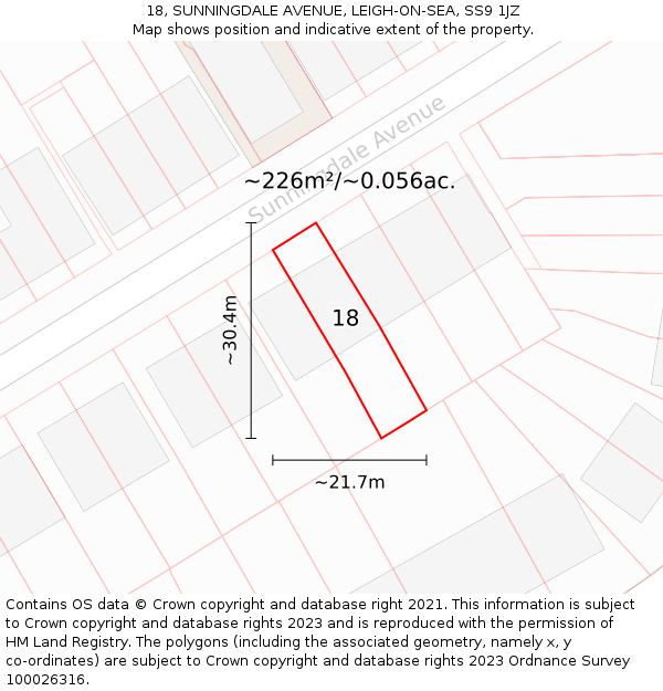 18, SUNNINGDALE AVENUE, LEIGH-ON-SEA, SS9 1JZ: Plot and title map