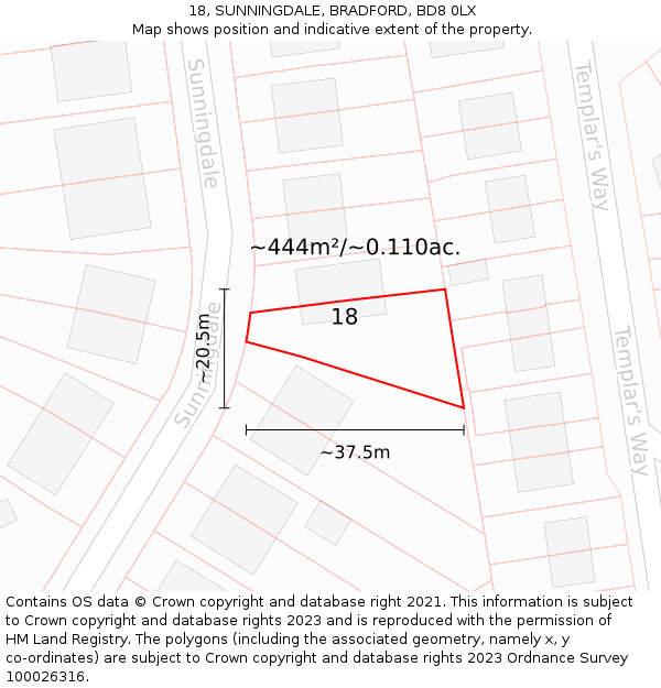 18, SUNNINGDALE, BRADFORD, BD8 0LX: Plot and title map