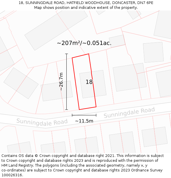 18, SUNNINGDALE ROAD, HATFIELD WOODHOUSE, DONCASTER, DN7 6PE: Plot and title map
