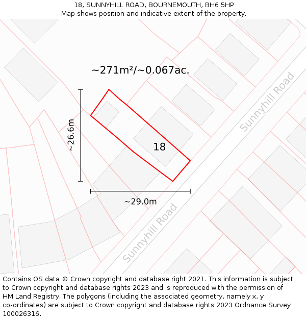 18, SUNNYHILL ROAD, BOURNEMOUTH, BH6 5HP: Plot and title map
