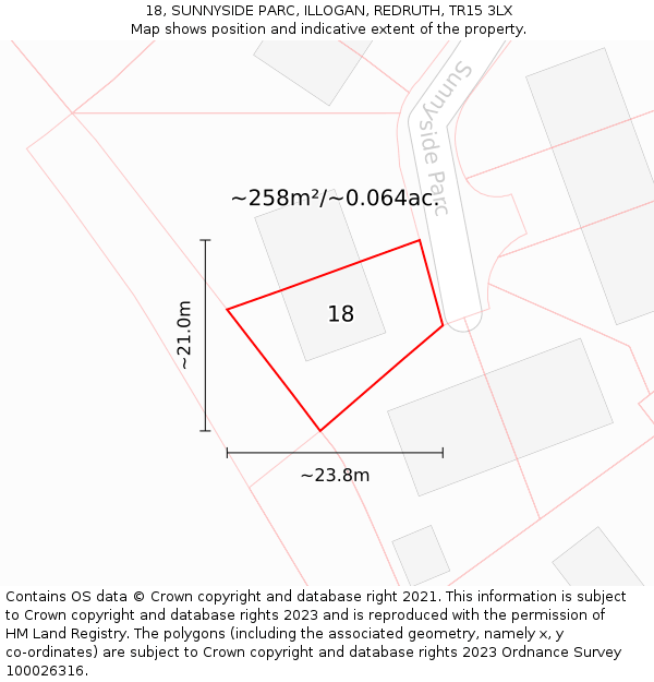 18, SUNNYSIDE PARC, ILLOGAN, REDRUTH, TR15 3LX: Plot and title map