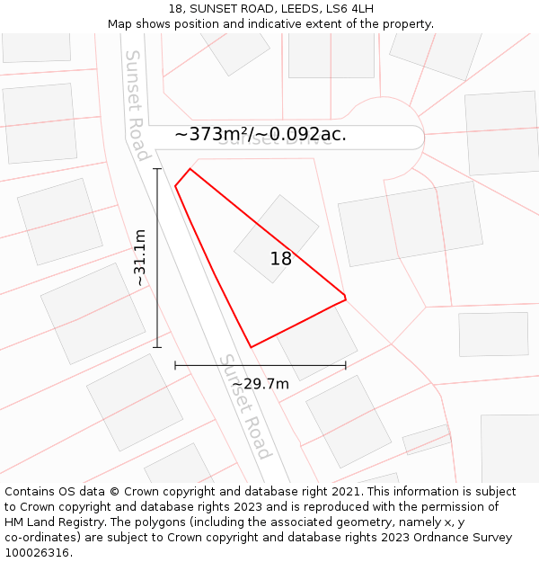 18, SUNSET ROAD, LEEDS, LS6 4LH: Plot and title map