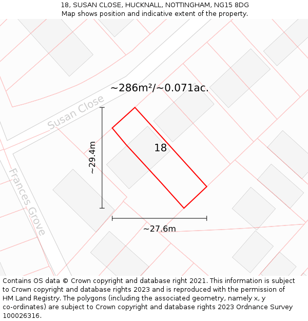 18, SUSAN CLOSE, HUCKNALL, NOTTINGHAM, NG15 8DG: Plot and title map