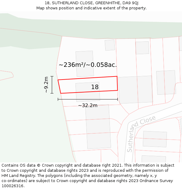 18, SUTHERLAND CLOSE, GREENHITHE, DA9 9QJ: Plot and title map