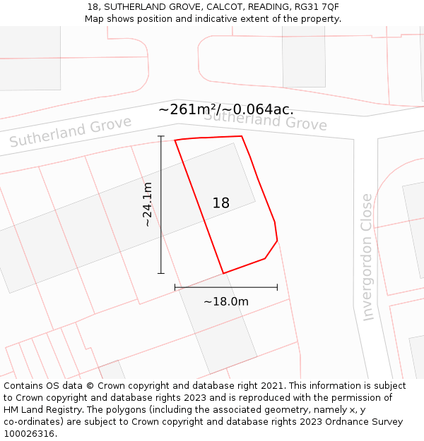 18, SUTHERLAND GROVE, CALCOT, READING, RG31 7QF: Plot and title map