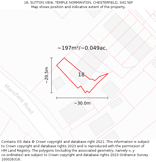 18, SUTTON VIEW, TEMPLE NORMANTON, CHESTERFIELD, S42 5EF: Plot and title map