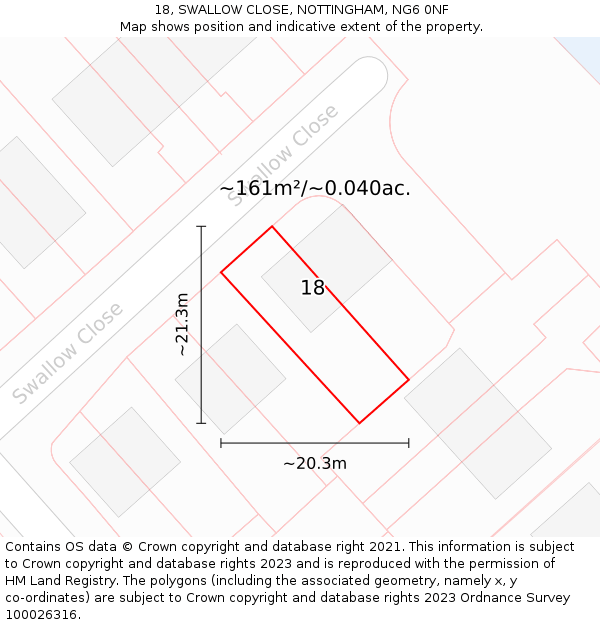 18, SWALLOW CLOSE, NOTTINGHAM, NG6 0NF: Plot and title map