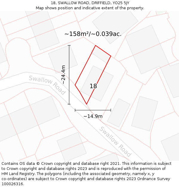 18, SWALLOW ROAD, DRIFFIELD, YO25 5JY: Plot and title map
