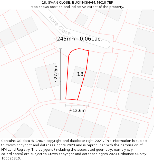 18, SWAN CLOSE, BUCKINGHAM, MK18 7EP: Plot and title map