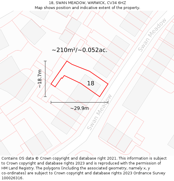 18, SWAN MEADOW, WARWICK, CV34 6HZ: Plot and title map