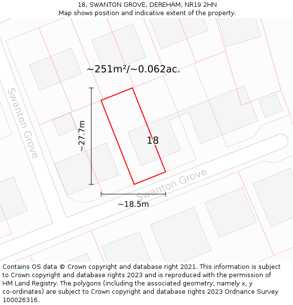 18, SWANTON GROVE, DEREHAM, NR19 2HN: Plot and title map