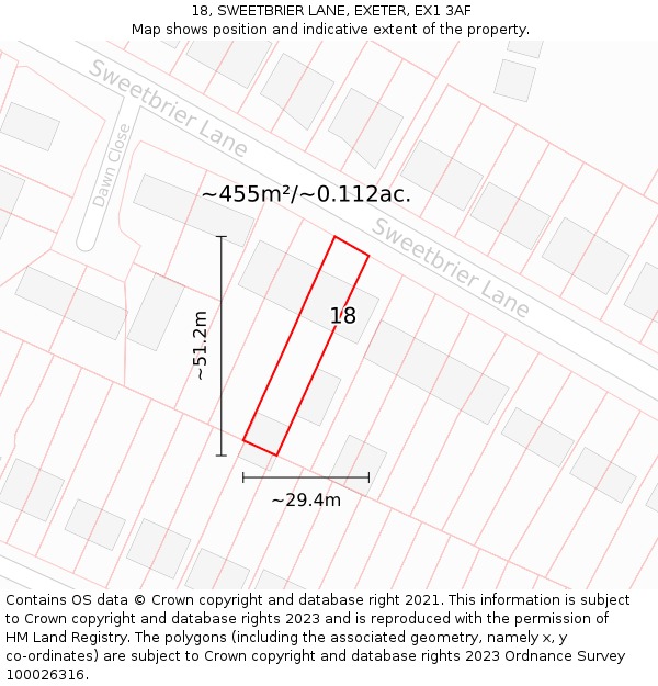 18, SWEETBRIER LANE, EXETER, EX1 3AF: Plot and title map