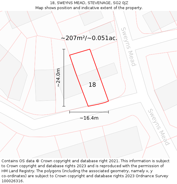 18, SWEYNS MEAD, STEVENAGE, SG2 0JZ: Plot and title map