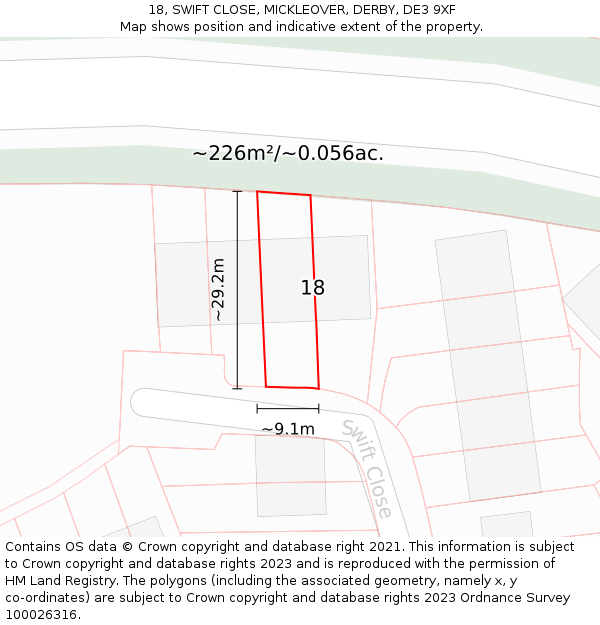 18, SWIFT CLOSE, MICKLEOVER, DERBY, DE3 9XF: Plot and title map