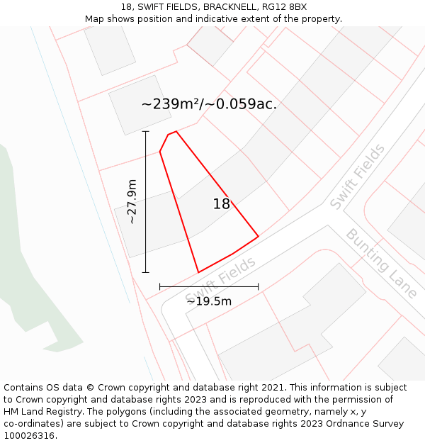 18, SWIFT FIELDS, BRACKNELL, RG12 8BX: Plot and title map