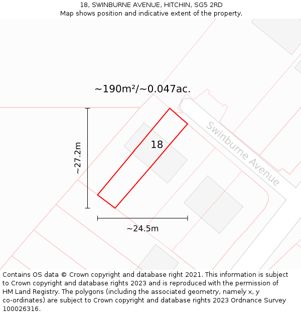 18, SWINBURNE AVENUE, HITCHIN, SG5 2RD: Plot and title map