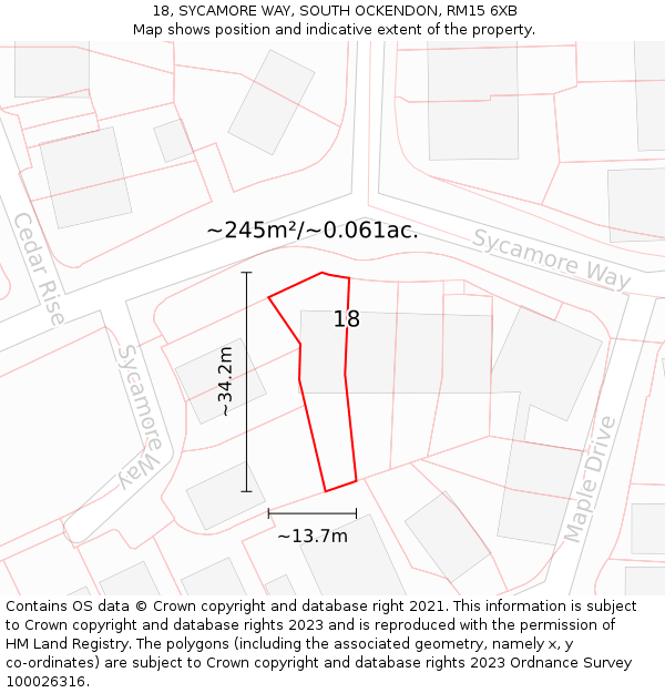 18, SYCAMORE WAY, SOUTH OCKENDON, RM15 6XB: Plot and title map