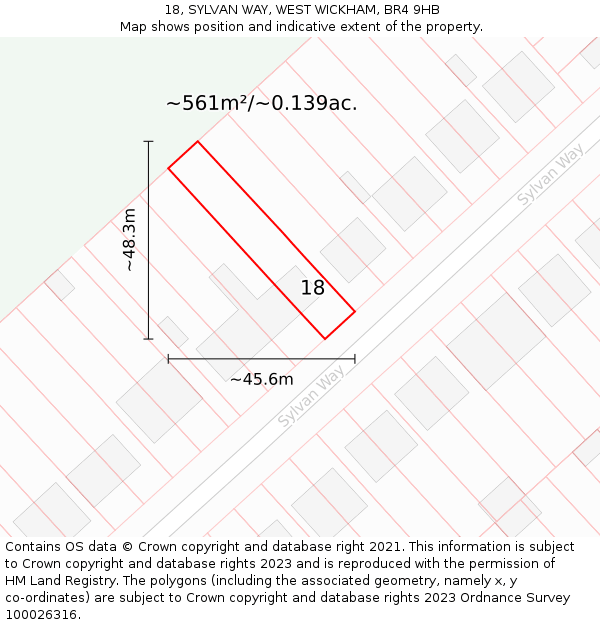 18, SYLVAN WAY, WEST WICKHAM, BR4 9HB: Plot and title map