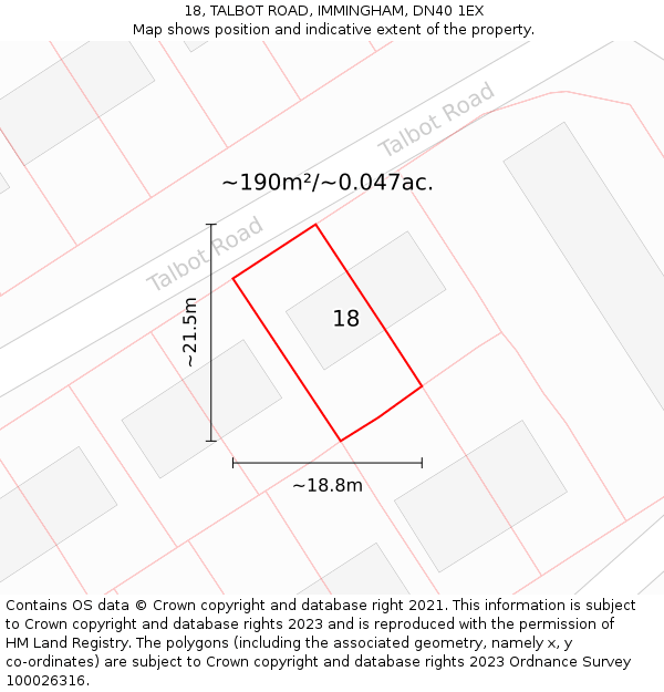 18, TALBOT ROAD, IMMINGHAM, DN40 1EX: Plot and title map