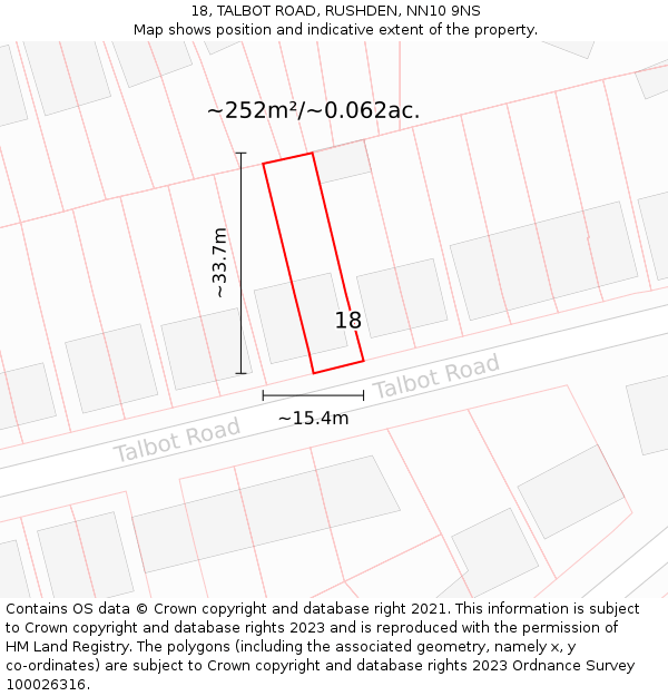 18, TALBOT ROAD, RUSHDEN, NN10 9NS: Plot and title map