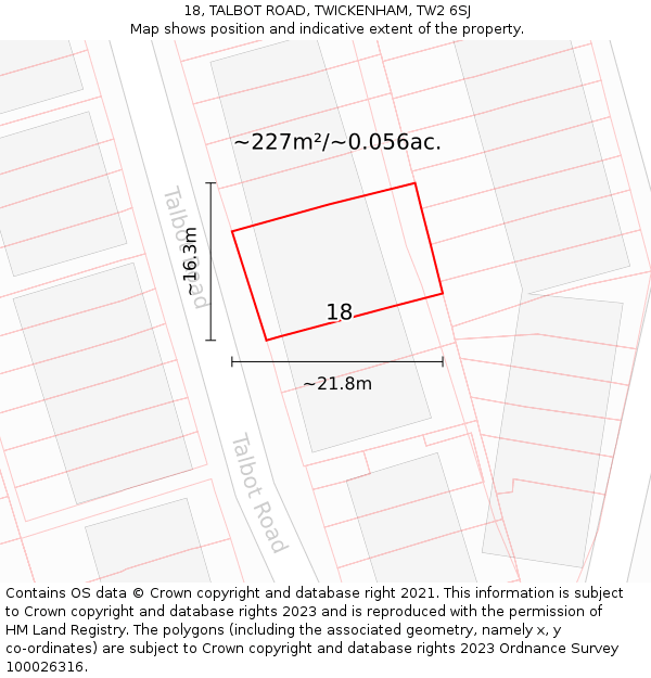 18, TALBOT ROAD, TWICKENHAM, TW2 6SJ: Plot and title map