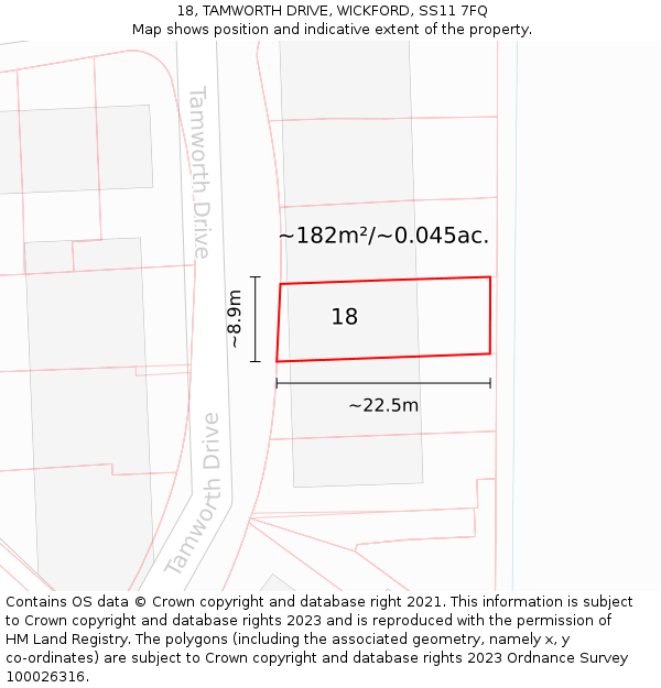 18, TAMWORTH DRIVE, WICKFORD, SS11 7FQ: Plot and title map