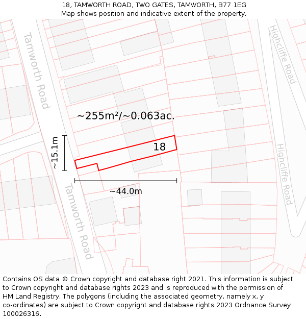 18, TAMWORTH ROAD, TWO GATES, TAMWORTH, B77 1EG: Plot and title map
