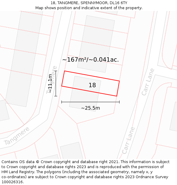 18, TANGMERE, SPENNYMOOR, DL16 6TY: Plot and title map