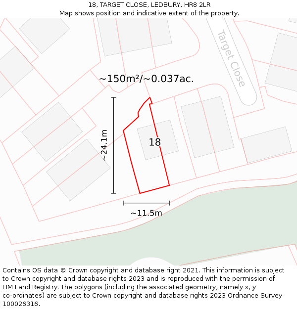 18, TARGET CLOSE, LEDBURY, HR8 2LR: Plot and title map