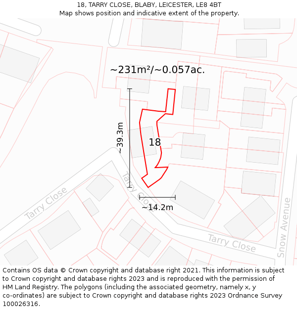 18, TARRY CLOSE, BLABY, LEICESTER, LE8 4BT: Plot and title map