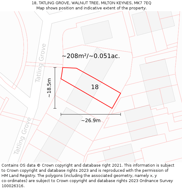 18, TATLING GROVE, WALNUT TREE, MILTON KEYNES, MK7 7EQ: Plot and title map