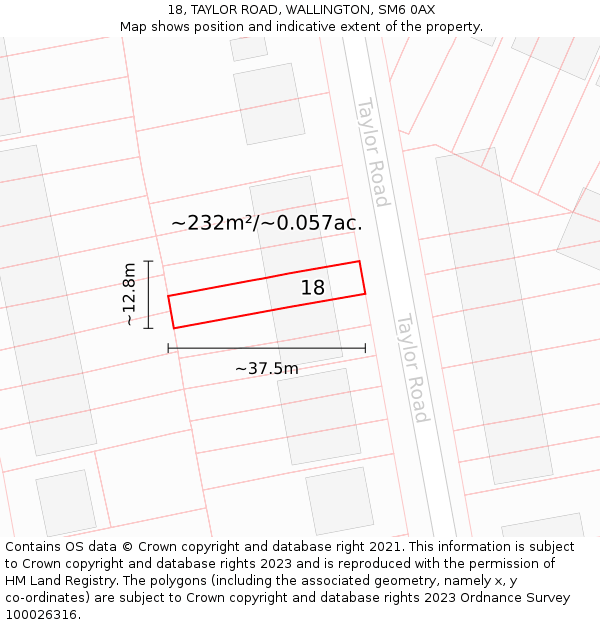 18, TAYLOR ROAD, WALLINGTON, SM6 0AX: Plot and title map