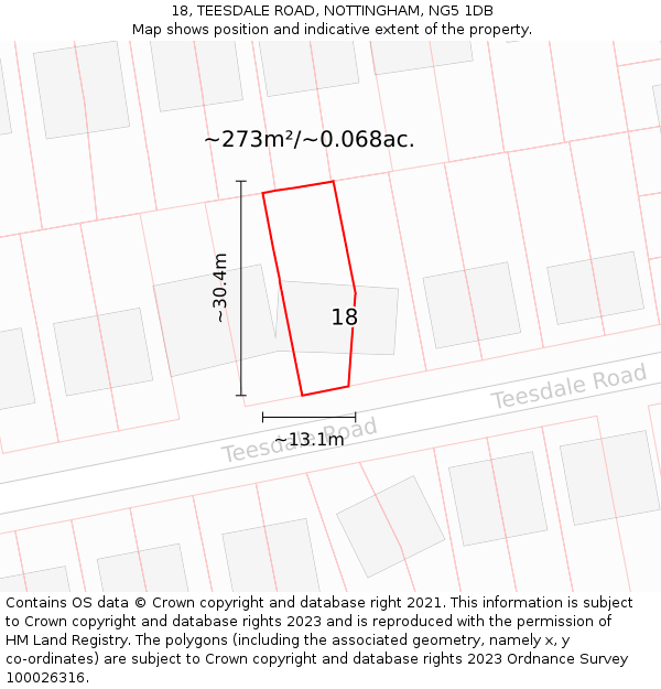18, TEESDALE ROAD, NOTTINGHAM, NG5 1DB: Plot and title map