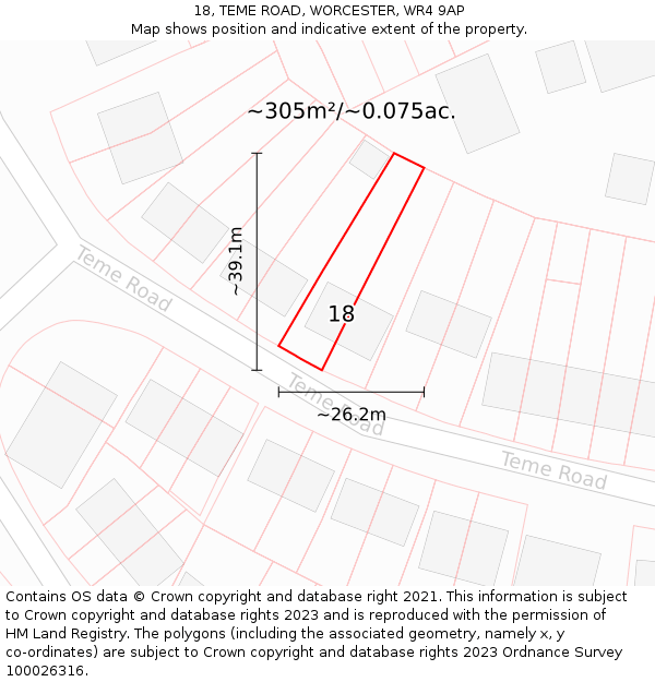 18, TEME ROAD, WORCESTER, WR4 9AP: Plot and title map