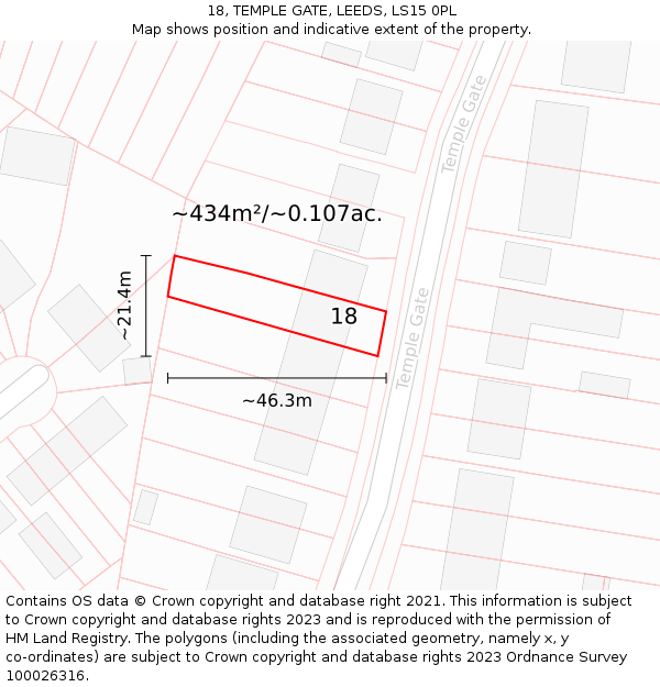 18, TEMPLE GATE, LEEDS, LS15 0PL: Plot and title map