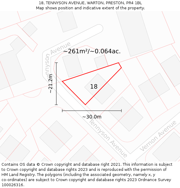 18, TENNYSON AVENUE, WARTON, PRESTON, PR4 1BL: Plot and title map
