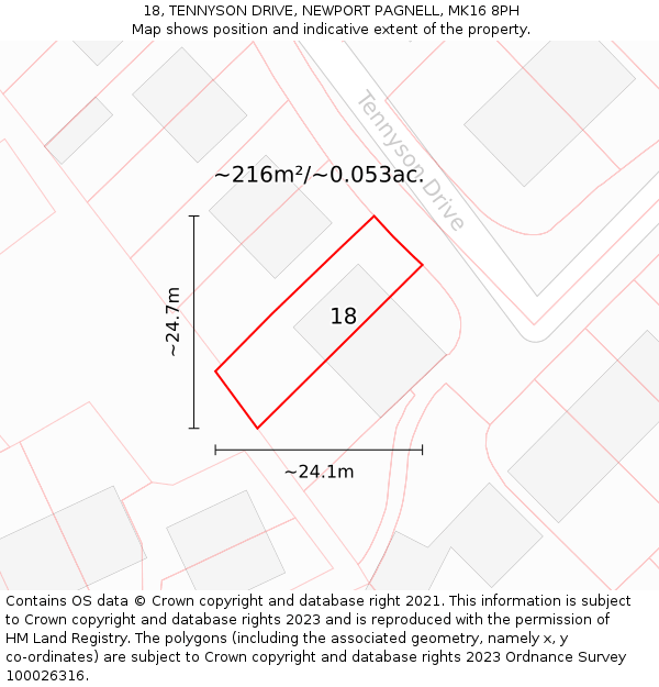 18, TENNYSON DRIVE, NEWPORT PAGNELL, MK16 8PH: Plot and title map