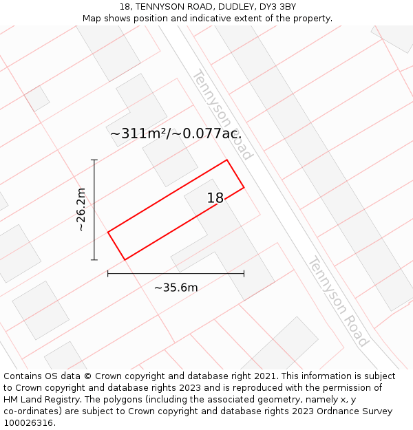 18, TENNYSON ROAD, DUDLEY, DY3 3BY: Plot and title map