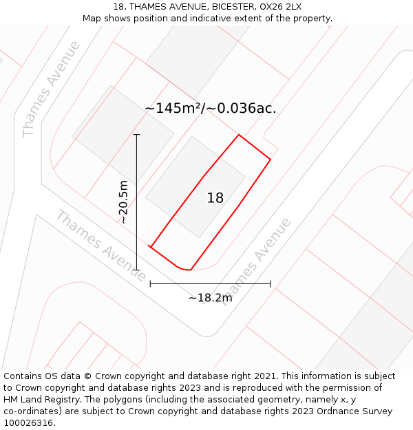 18, THAMES AVENUE, BICESTER, OX26 2LX: Plot and title map
