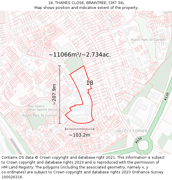 18, THAMES CLOSE, BRAINTREE, CM7 3XL: Plot and title map