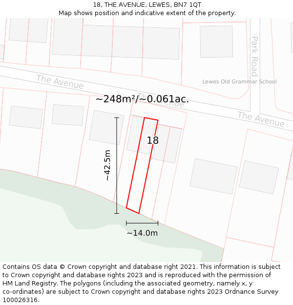 18, THE AVENUE, LEWES, BN7 1QT: Plot and title map
