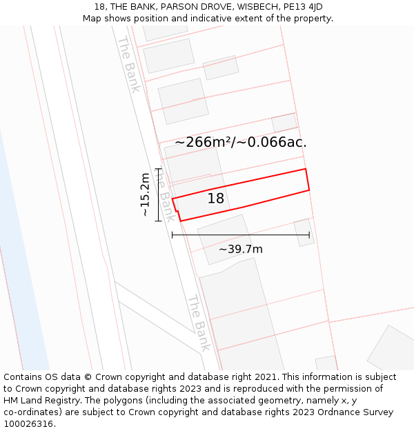 18, THE BANK, PARSON DROVE, WISBECH, PE13 4JD: Plot and title map