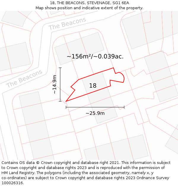 18, THE BEACONS, STEVENAGE, SG1 6EA: Plot and title map