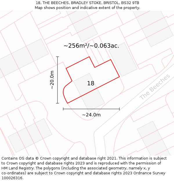 18, THE BEECHES, BRADLEY STOKE, BRISTOL, BS32 9TB: Plot and title map
