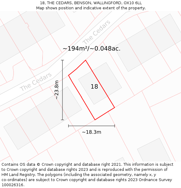 18, THE CEDARS, BENSON, WALLINGFORD, OX10 6LL: Plot and title map