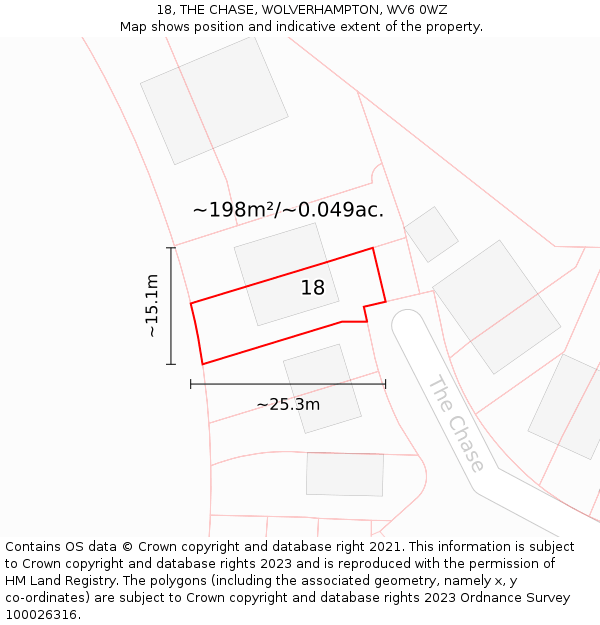 18, THE CHASE, WOLVERHAMPTON, WV6 0WZ: Plot and title map