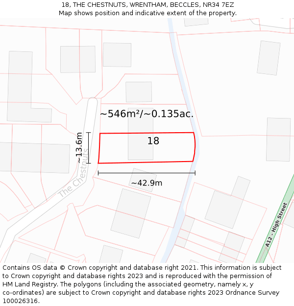 18, THE CHESTNUTS, WRENTHAM, BECCLES, NR34 7EZ: Plot and title map
