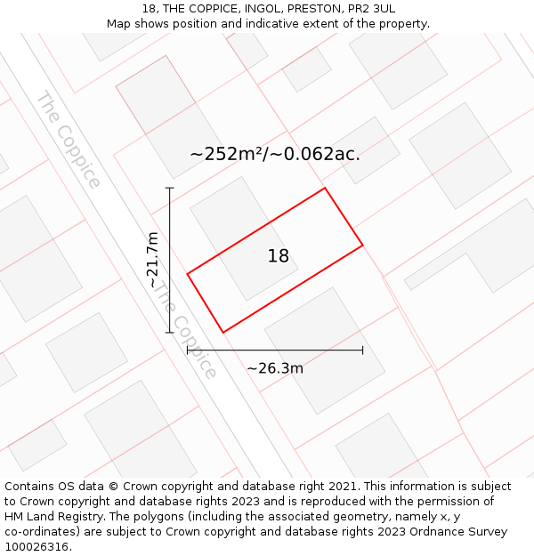 18, THE COPPICE, INGOL, PRESTON, PR2 3UL: Plot and title map