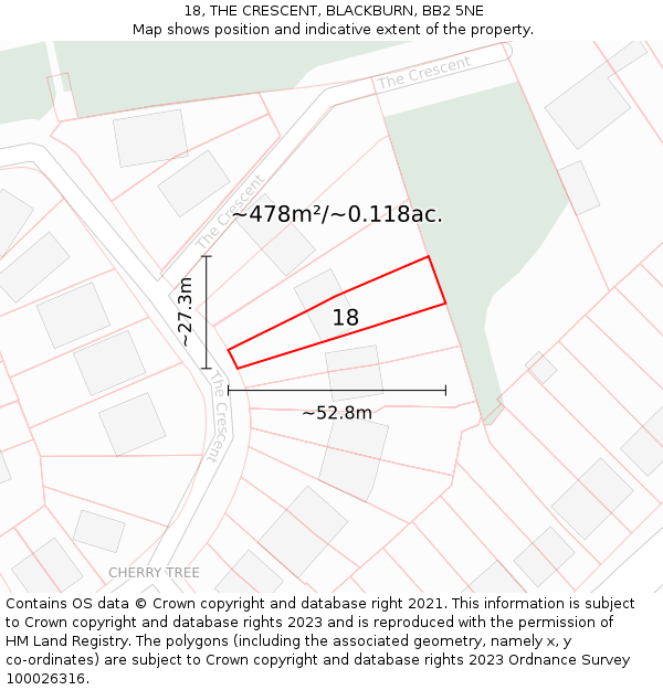 18, THE CRESCENT, BLACKBURN, BB2 5NE: Plot and title map